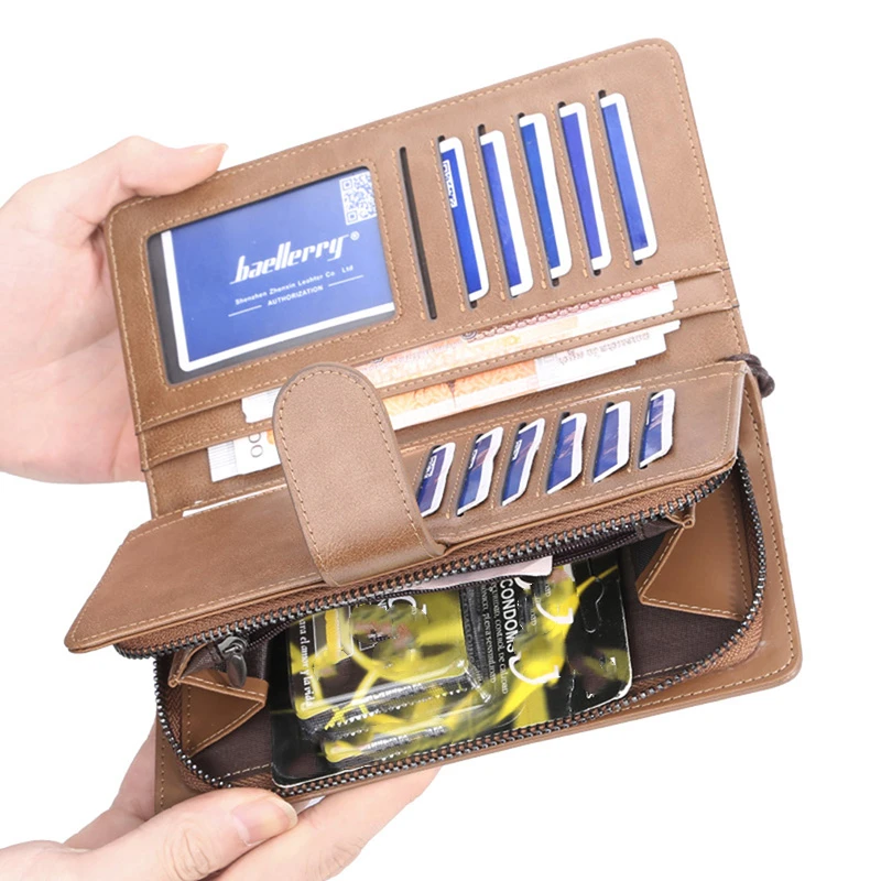 

Men Wallets Large Capacity Cell Phone Pocket Double Zipper Men Clutch Bag Passcard Pocket Male Business Wallet