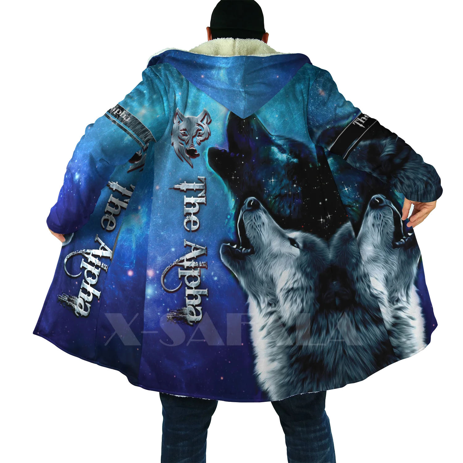 

Night Wolf Viking Tattoo Print Thick Warm Hooded Cloak for Men Overcoat Coat Windproof Fleece Cape Coat Robe Hooded Blanket-4