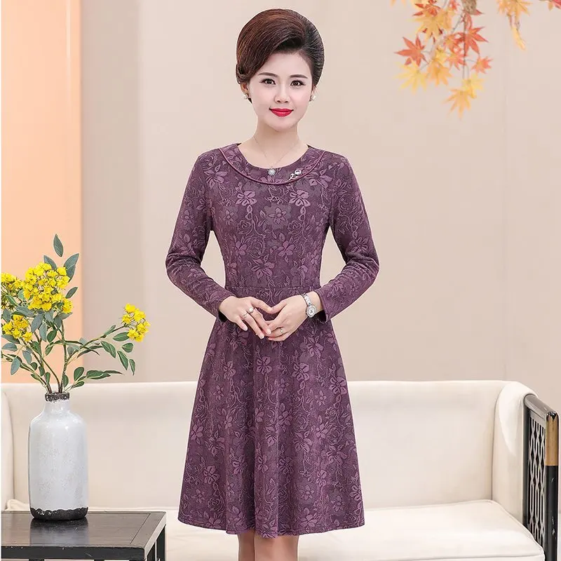 

Elegan Casual Plus Size Jacquard Flower Dress Spring Women A-line Long Sleeve Dresses Club Party Vestidos 5XL