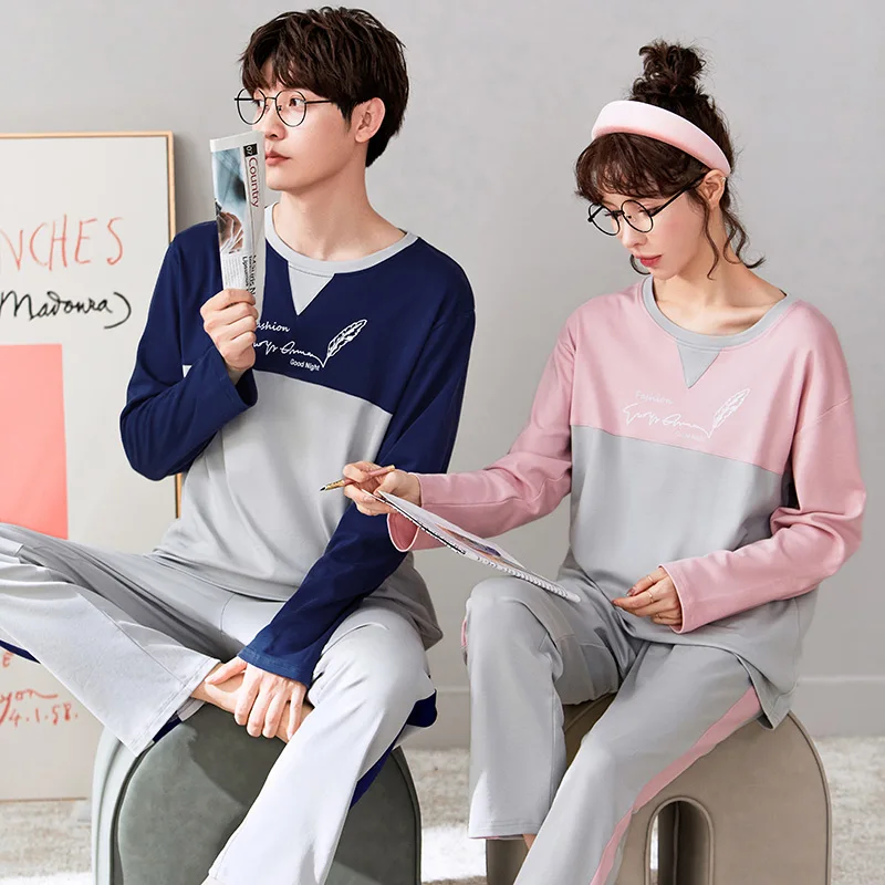 Новые осенне-зимние хлопковые Пижамные комплекты для пар с длинным рукавом в