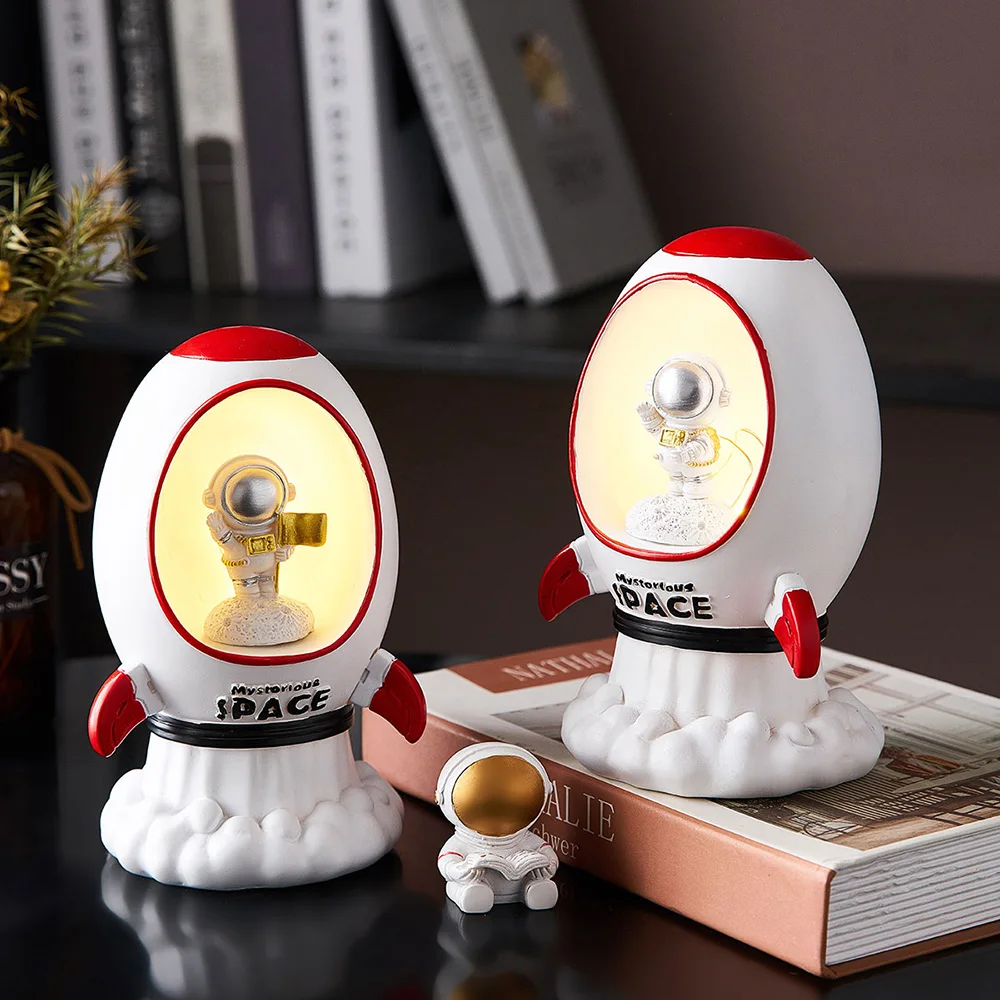 

Nordic Home Decor Accessories Boys Room Decoration Birthday Gifts Creative Resin Sculpture Crafts Astronauts Rocket Night Lights
