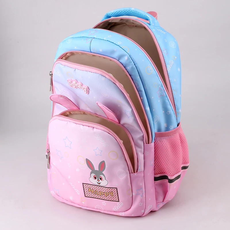 

Children's Bag Backpack Large Capacity Reflect Light For Teenage Girls Rabbit Ears School Bags Kids 2021 Gradient Nylon Cute