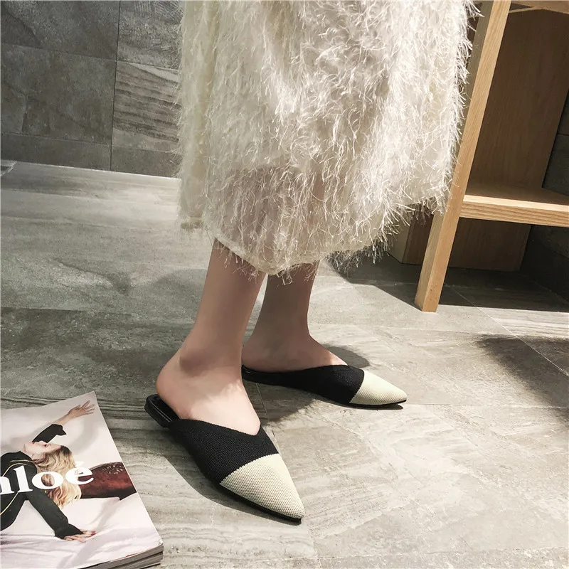 

2021 Sexy Knitting Women Slippers Spring Summer Outdoor Slides Woman Flat Shoes Woman Slip on Loafers Flip Flops Plus Size 35-43