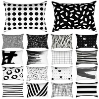 nordic simple black white geometric rectangle printed super soft velvet home decor pillowcase sofa bedroom seat cushion cover