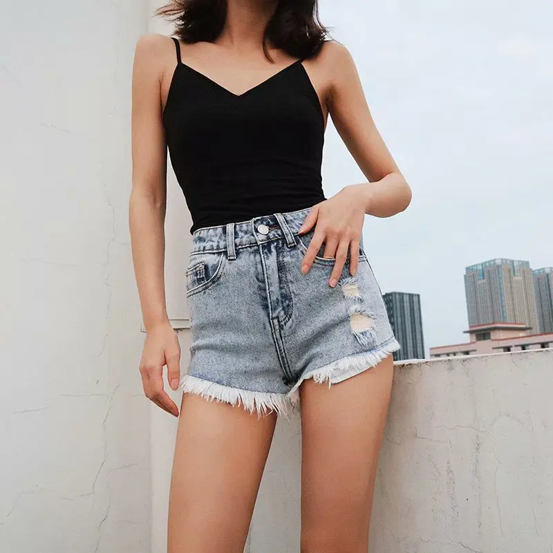 2019 autumn and winter new retro style high waist ultra short hair jeans women street solid color slim ladies | Женская одежда
