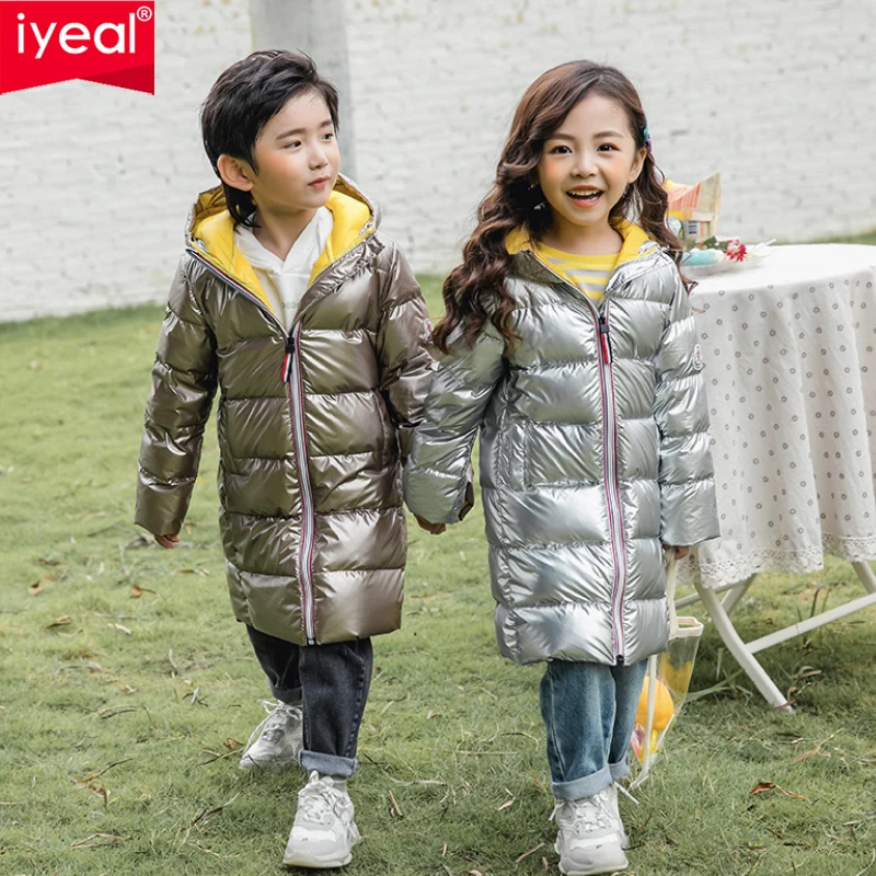 IYEAL модная зимняя куртка-пуховик с белым утиным пухом длинное теплое Детское