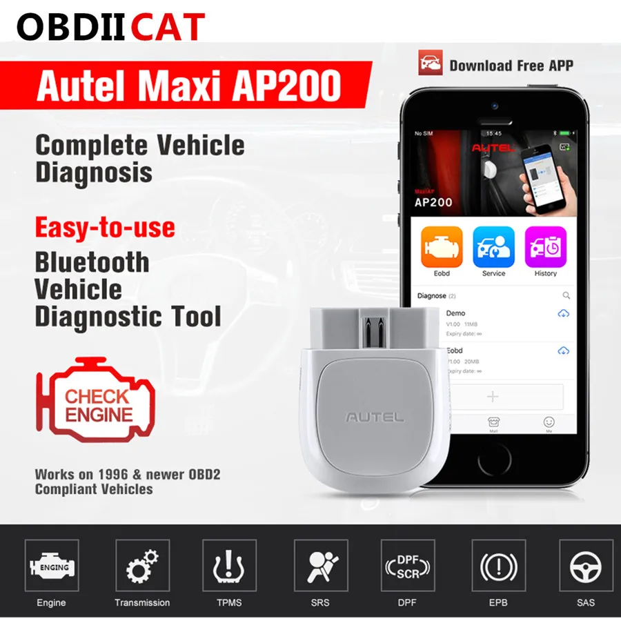 Hight Quality Autel AP200 V1.40 OBD2 Scanner Code Reader Diagnostic Tool Bluetooth Maxi AP200  For Android IOS