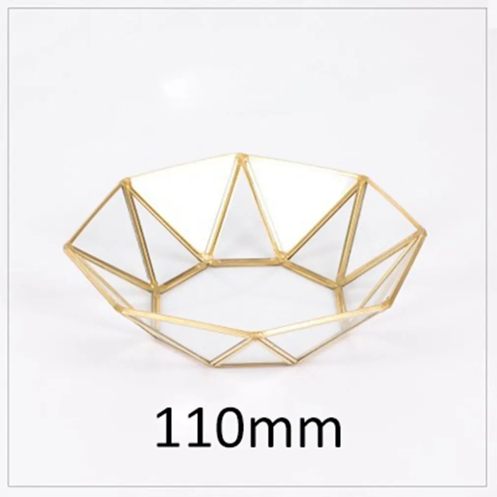 Octagonal plate Ретро латунный лоток для хранения Золотой многоугольник стеклянный органайзер для макияжа лоток десертная тарелка для закусок Ювелирный стенд кухонное украшение для дома - Color: Octagonal plate