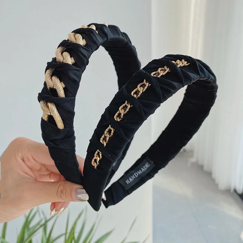 

Korean Alloy Chain Headbands Braided Wide-sided Knotted Hair Band for Women Bezel Fashion Hair Accessories Chic Hair Ornament