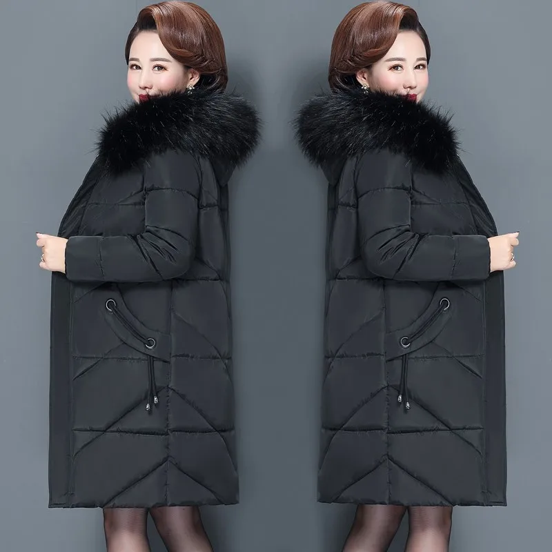 Женская Длинная зимняя куртка с цветным меховым воротником пуховое хлопковое