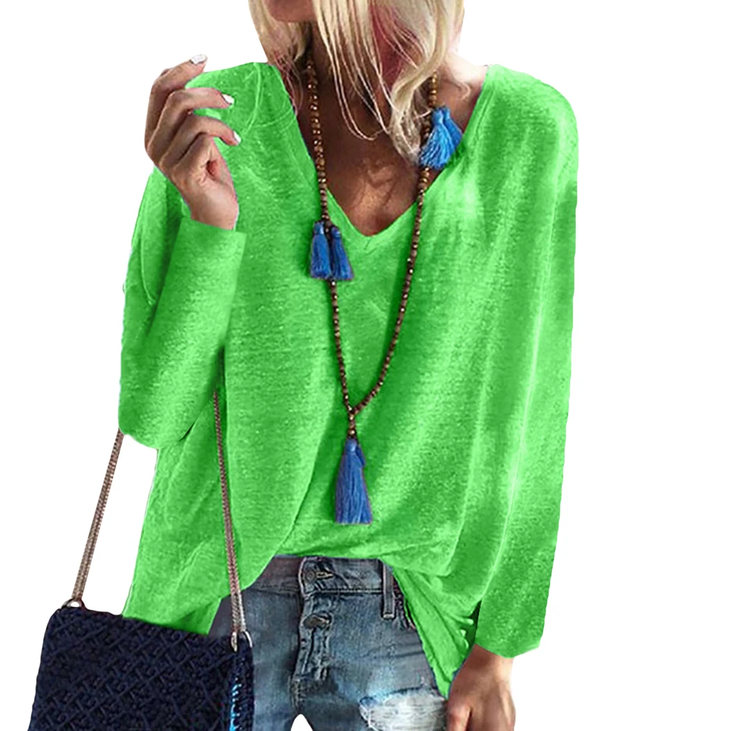 Осенняя Женская милая свободная футболка сахарного цвета с длинным рукавом и