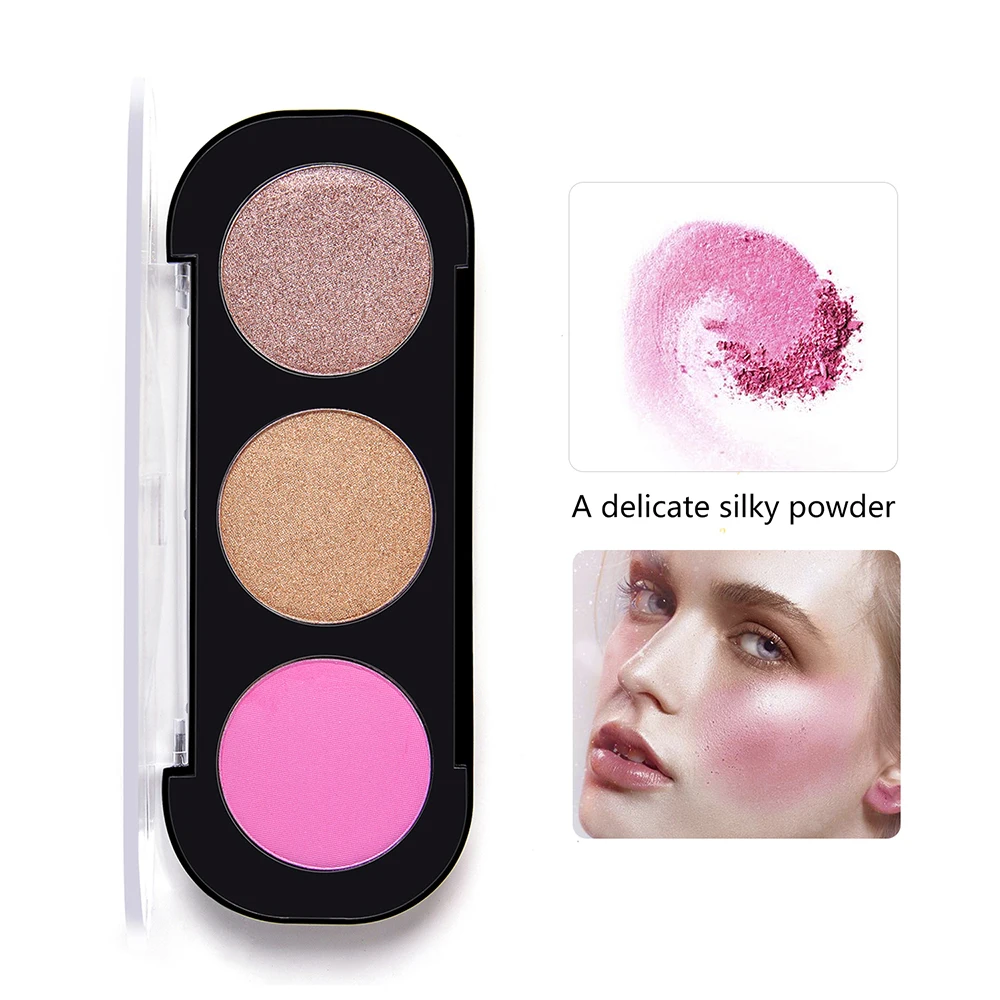 3-color high-gloss blush tray Brighten skin tone No makeup remover Lasting rosy Four seasons apply | Красота и здоровье