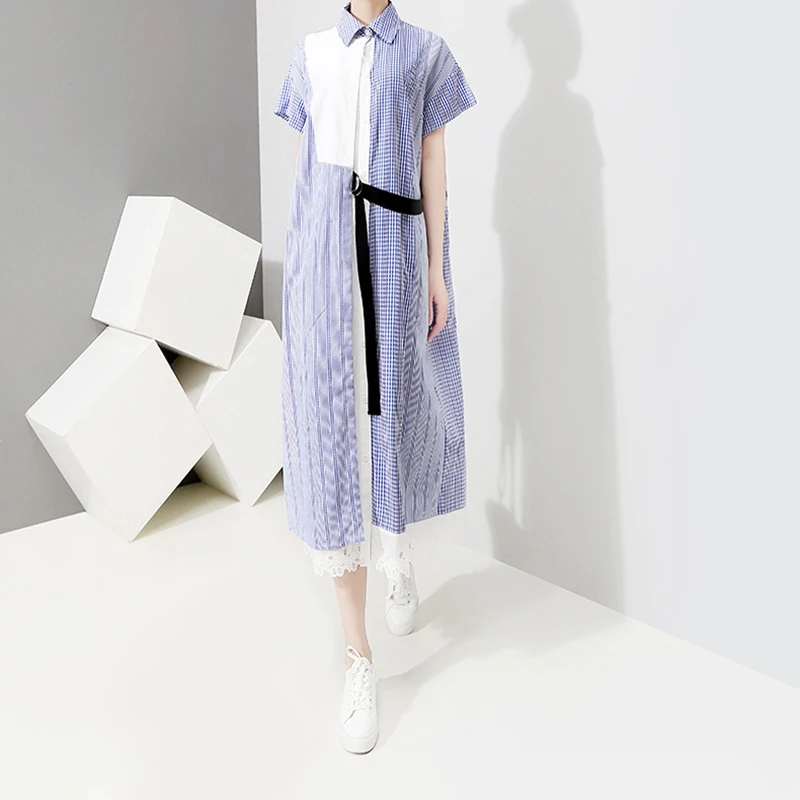 CHICEVER летнее повседневное асимметричное лоскутное Полосатое женское платье с