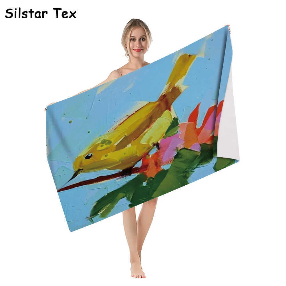 

Silstar Tex Oil Painting Bird Bath Towel Microfiber Beach Towels For Adults Summer Shower Blanket Yoga Camping Mat