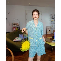 maison gabrielle 2021 new summer printed silk satin pajamas set loungewear sleepwear for woman 2pcs short sleeve loose leisure