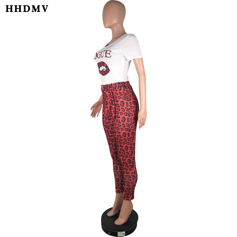 HHDMV YY5079 Модные леопардовые комплекты с короткими рукавами, круглым вырезом, эластичный пояс, карманы, длинные штаны, комплект из двух предметов