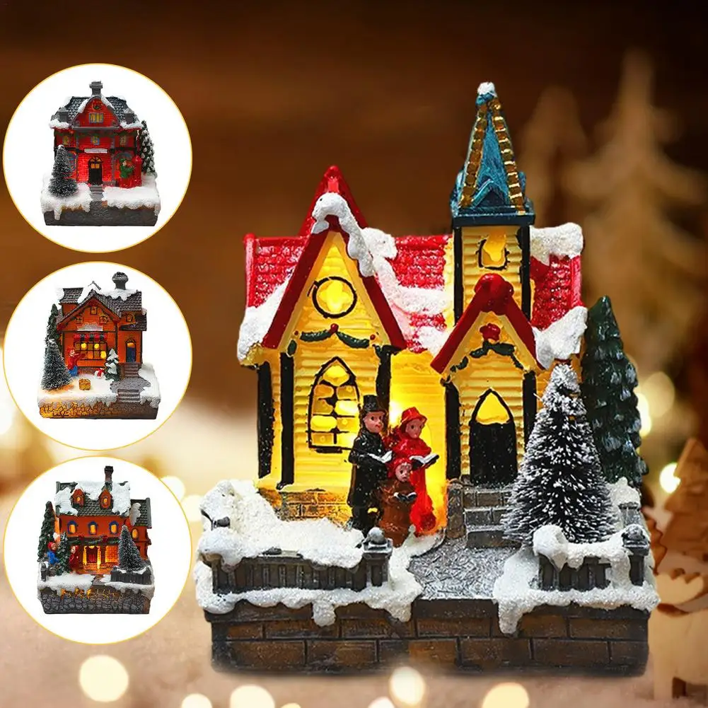 

Christmas Luminous House Resin Snowy House With LED Warm Light Desktop Ornaments For Birthday Gift Home Living Room Decor