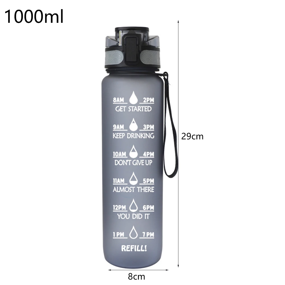 

1000ml Water Bottle Food Grade PP with Time Marker Fitness Matte Sport Water Bottle for Outdoor Cycling Workout Hiking