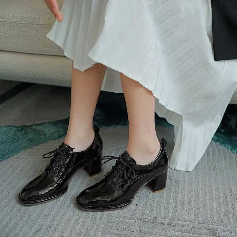 

Krazing Pot large size patent leather round toe high heels three colors beauty lady streetwear breathable cozy women pumps L5f1