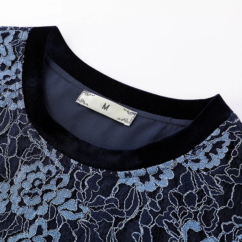 

Plus Size Blue Flowers Lace Dress For Women Clothing 4 5xl Oversize Long Sleeve A-line Vintage Spring Autumn Ladies Za Dresses