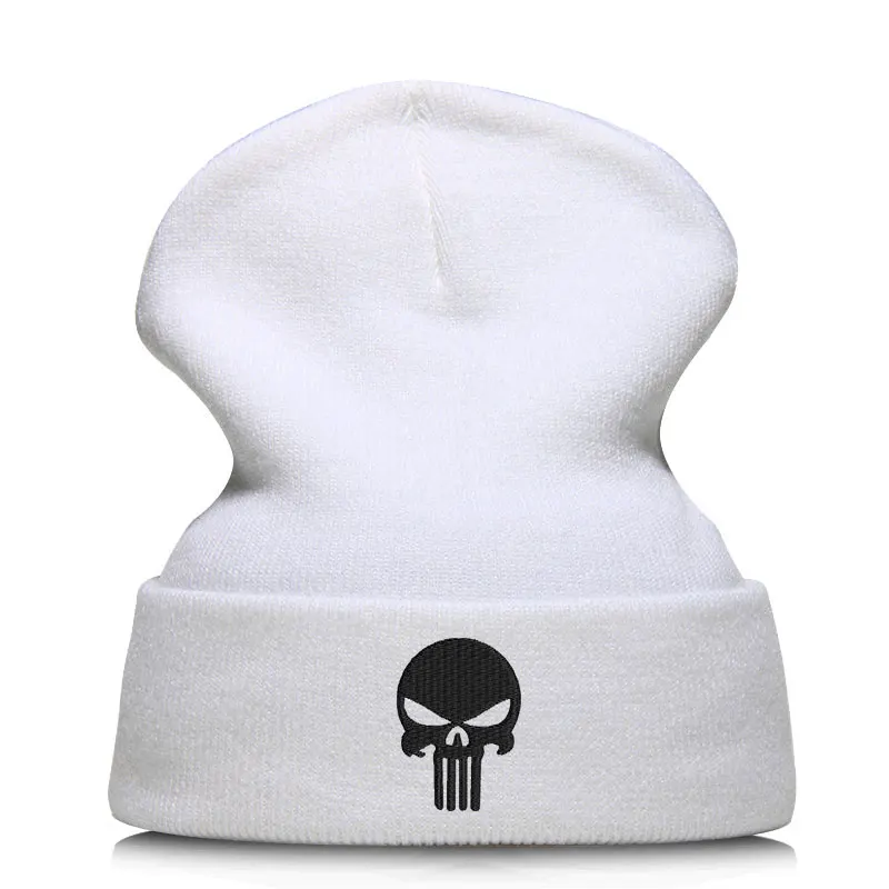 Beanie шляпа Skullie шапка, вязаная шапка-носок Зимняя Вышивка в стиле панк Для мужчин Для женщин для мальчиков и девочек подростков уличных танцев череп Skelton черный, белый, серый