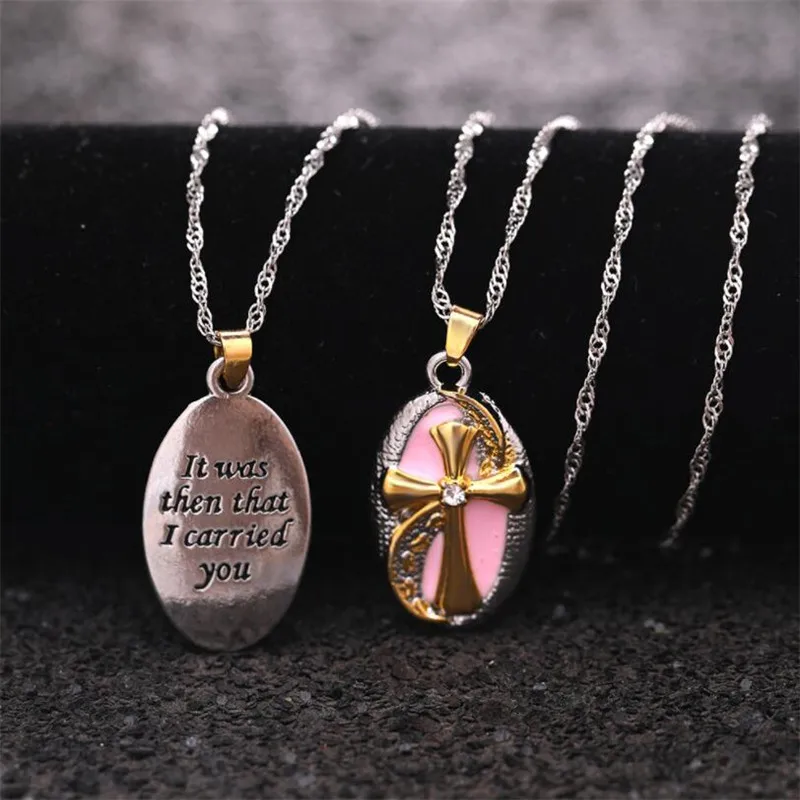 

New Fashion Oval Cross Footprint Necklace Pendant Female Valentine's Day Temperament Banquet Jewelry Gift Wholesale