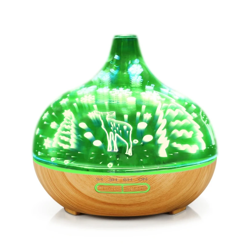 

400ML 3D Glass Essential Oil Diffusers with Remote Control, Reindeer Pattern Aromatherapy Humidifier Aroma Diffuser, 7 Color Cha