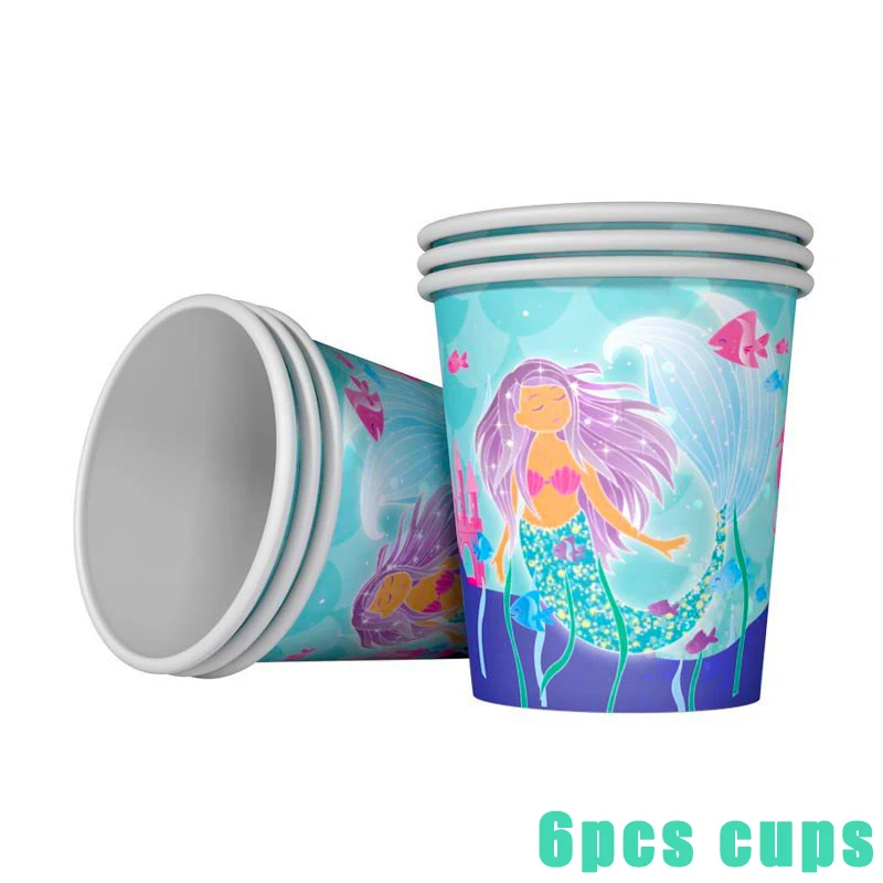 6pcs cups Русалка девичий тематический счастливый день рождения фото держатель рамка стенд реквизит океан море ребенок душ девочка праздник день рождения украшения Дети - Цвет: 6pcs cups
