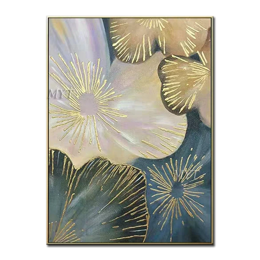 

The Golden Flower Abstract Beautiful Oil Paintings On Canvas Modern Wedding Decor Pictures Home Decoration 100% Handpainted