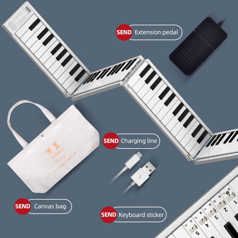 Складное пианино Midiplus 88 клавиш свернутое вручную электронное для тренировок