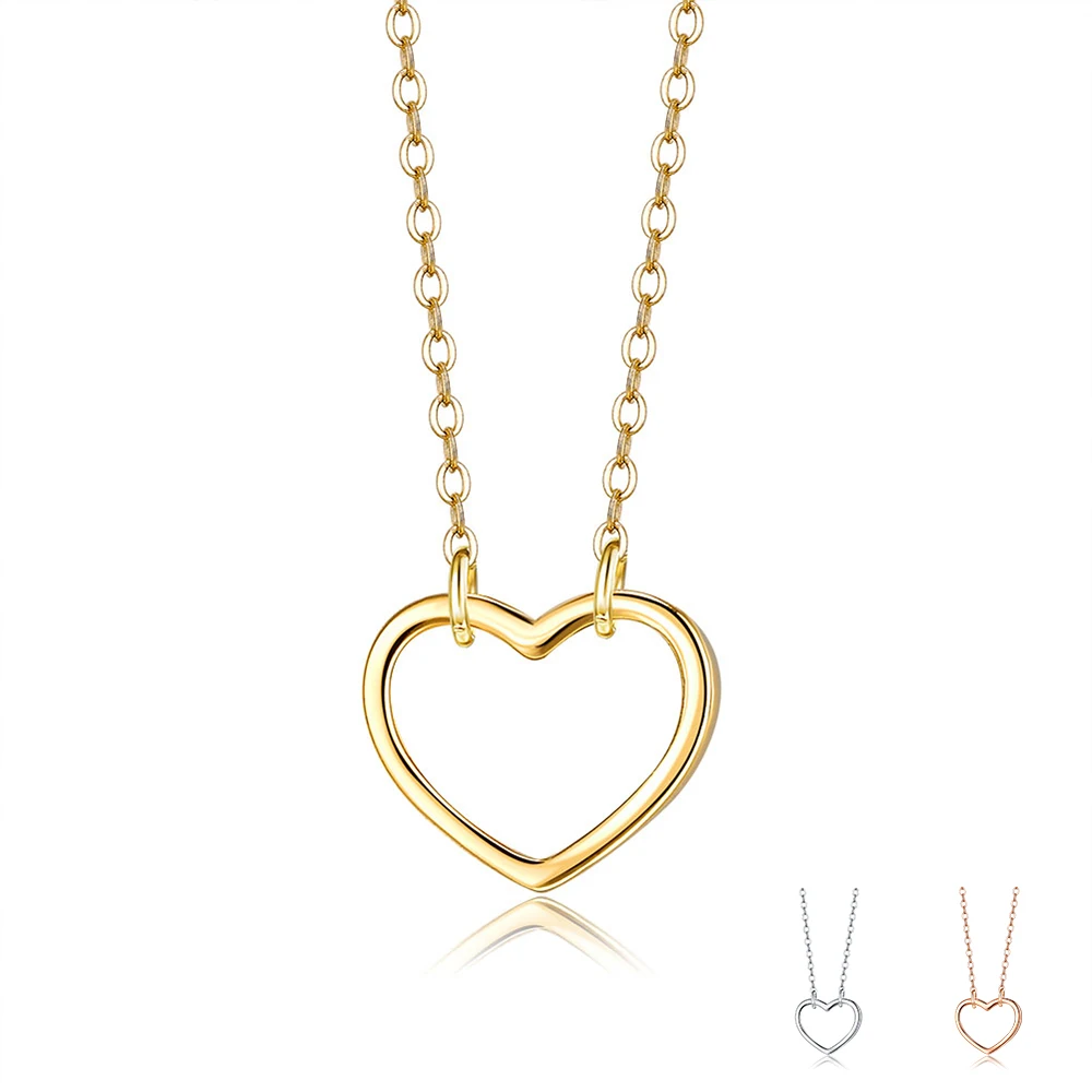 

SILVERHOO Simple Style Heart Necklace For Women S925 Sterling Silver Love Shape Pendent Necklace Three Color Choose Fine Jewelry