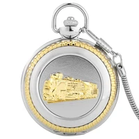 luxury silver golden train locomotive engine quartz pocket watch steam carving train with chains souvenir gifts for men women