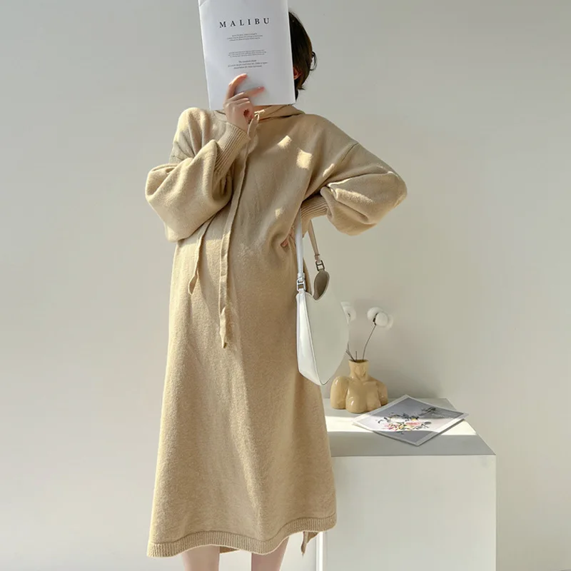 

Теплое осенне-зимнее платье для беременных вязаное платье-свитер Одежда для беременных осеннее элегантное платье-свитер для беременных