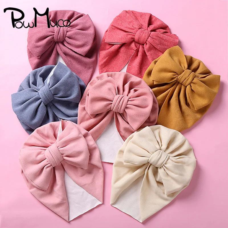 

Powmuco Soft Comfortable Imitation Cashmere Newborn Turban Hat Solid Color Bowknot Infant Beanie Caps Baby Headwear Holiday Gift