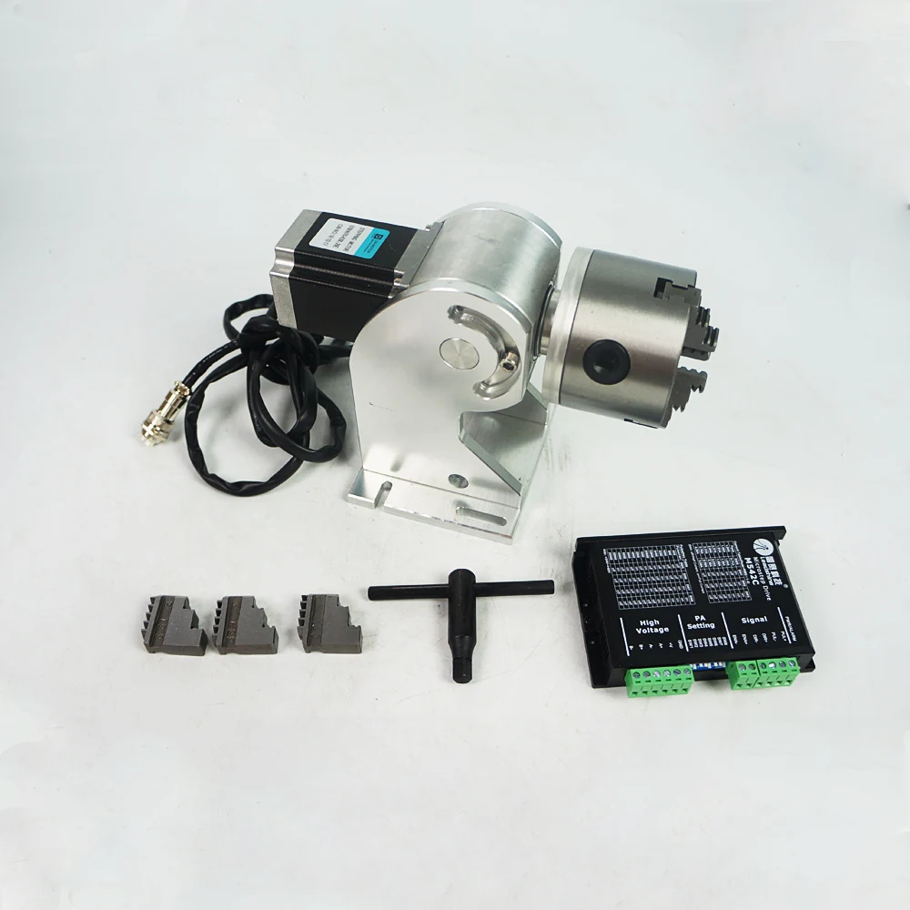 Лазерный гравировальный станок с 3 зажимами и вращающейся осью 80 мм макс. для