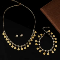 natural blue stone necklaceearringsbracelet gold plated dubai gold jewelry sets for women gold tassels muslim sets