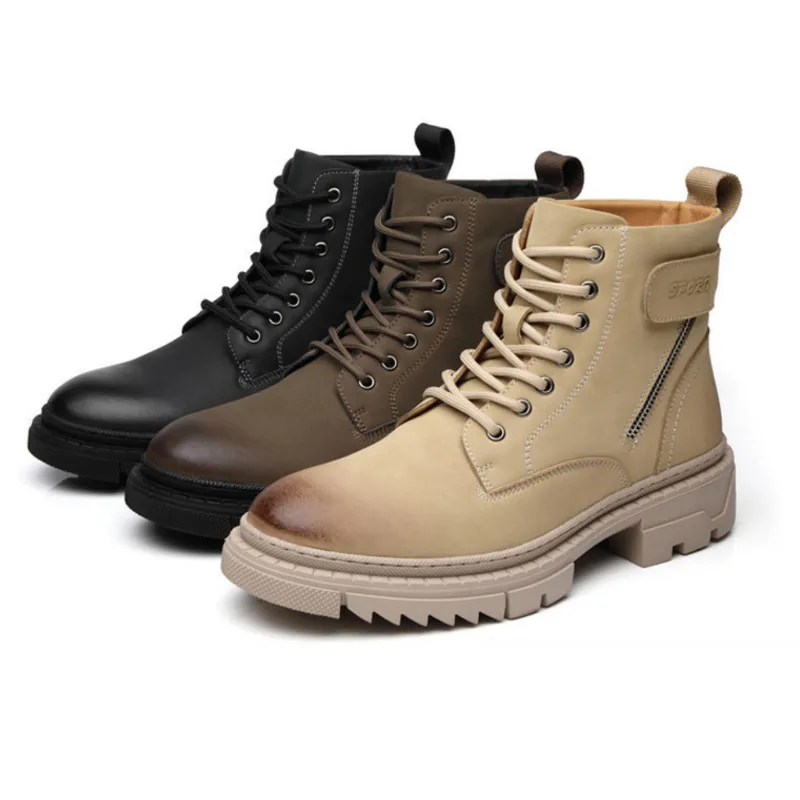 High Quality Men Martin Ankle Boots Autumn Winter Warm Male Casual Dress Shoes Lace Up Leather Flats