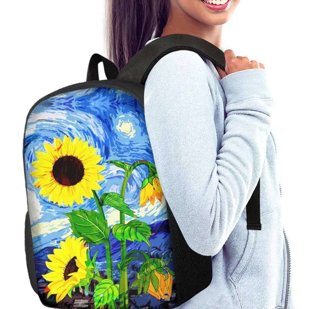 

WHEREISART Hand Painted Sunflower Prints Child Schoolbags Flower Animal Prints Bookbag for Baby Toddler Student Backpack Mochila