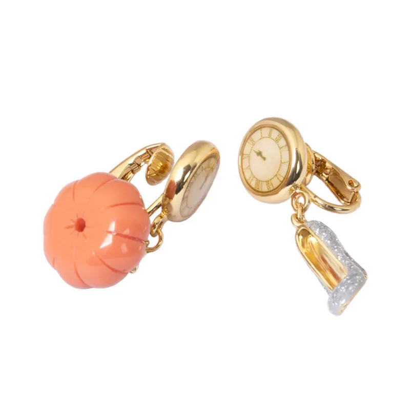 

European and American Clock Earrings Fashion Personality Pumpkin Crystal Shoes Pendant Earrings Without Pierced Ear Clip Female