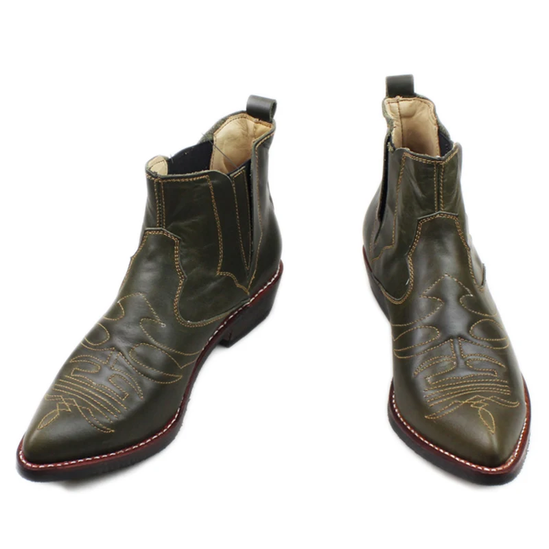 Ковбойские ботинки в западном стиле мужские с острым носком ручной работы из