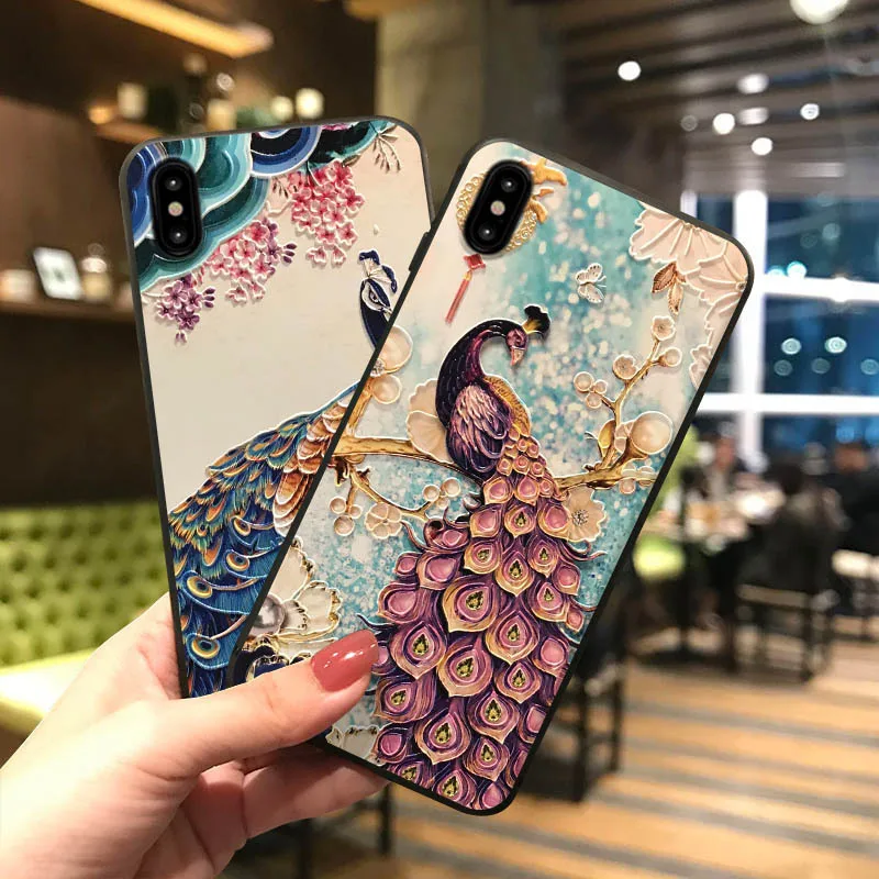 Тисненый чехол с павлином для телефона iPhone 11 12ProMax XS MAX XR Coque Fundas мягкая задняя