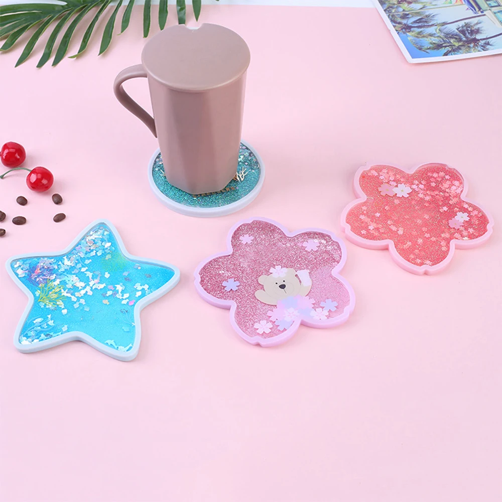 

Cute Coasters Rabbit Romantic Cherry Blossom Season Ocean Quicksand Silicone Water Cup Mug Placemat Cushion Insulation Hot Pad