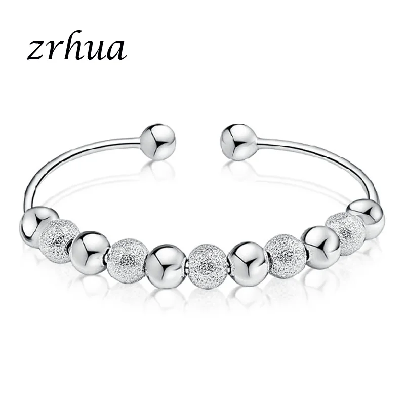 

ZRHUA Trendy Women Lovely Bracelets For Women Classic Bead Silver Color Charm New Bracelet Jewelry Bangle Resizable Jewellery