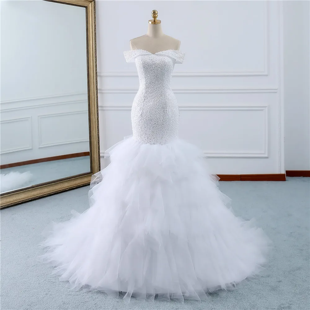 

Vestidos de Noivas Vintage White lace gown Wedding Dresses 2020 Plus Size Customized Lace beading mermaid Gowns wedding dress
