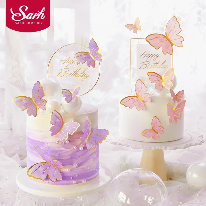 

Colourful Laser Butterflies Iron Acrylic Cake Toppers For Wedding Birthday Party Decoration Baking Suplies