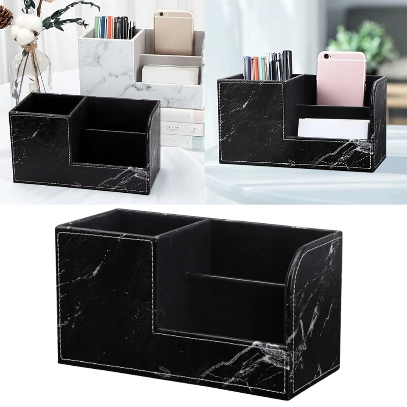 

Black Marble Leather Desk Stationery Organizer Pen Pencil Holder Remote Control G8TA