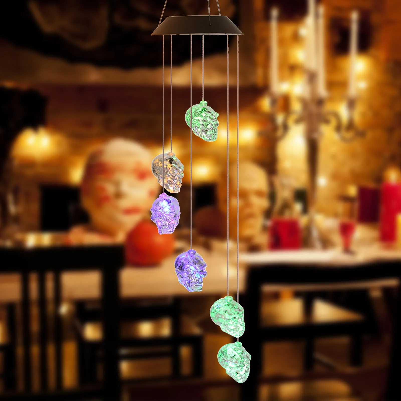 Креативные ветряные колокольчики на солнечной батарее со скелетом меняющие цвет