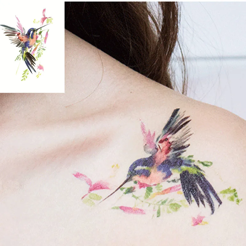 

Waterproof Temporary Tattoo Sticker Watercolor Hummingbird Bird Body Art Water Transfer Flash Fake Tatoo For Men Women