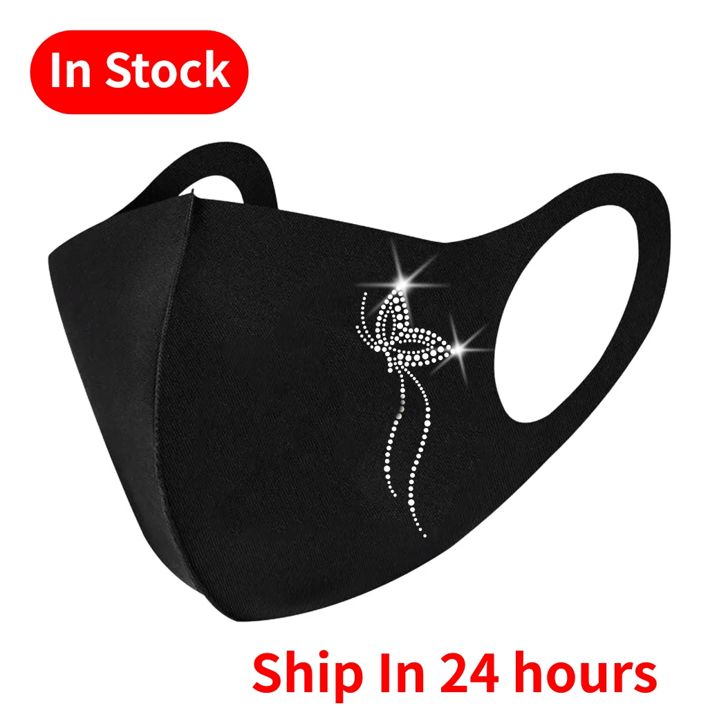 Черная Маска Для женщин # A01 Лица с стразы защитные капюшоны рта моющиеся маски