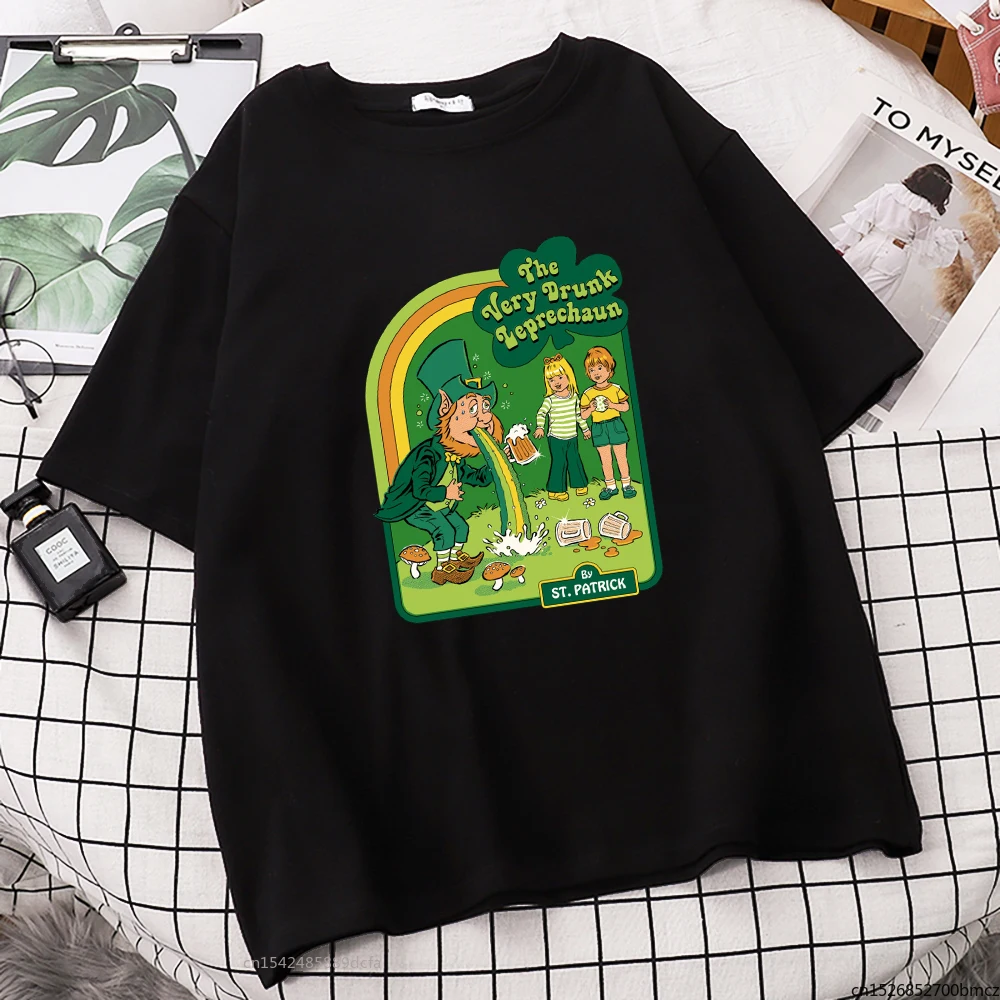 

The Very Drunk Leprechaun Funny Printing T Shirts Vogue Breathable Tshirt Street Soft Sport Crewneck Womens Clothing
